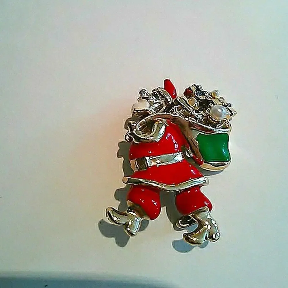 Christmas Santa‎ Clause Brooch Pin with Pearl Holiday Sweater Scarf Coat Jacket
